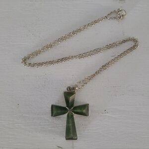 Connemara Marble Sterling Silver Cross Necklace Irish Ireland